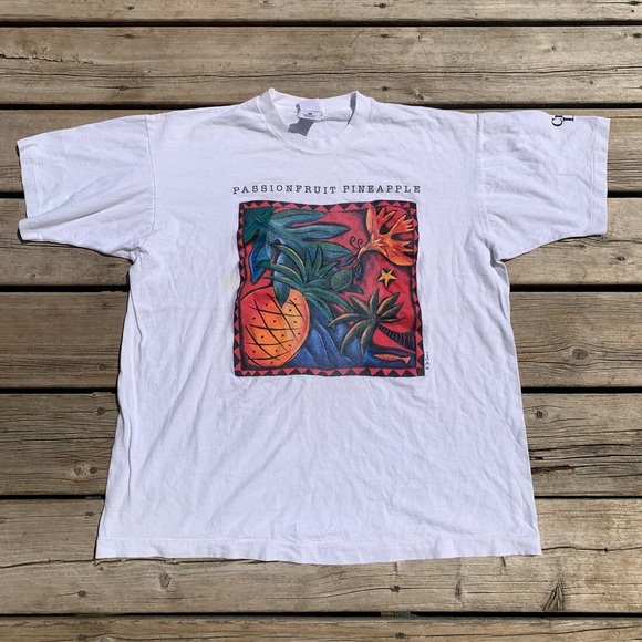 💚 Vintage 90s Fruit of the Loom White Tropical Short Sleeve Size XL Distressed - Picture 2 of 10